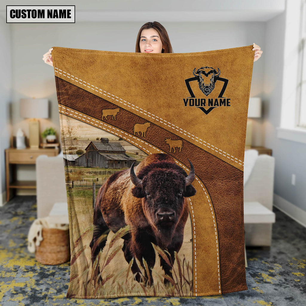 Personalized Name Bison Brownie Background Blanket