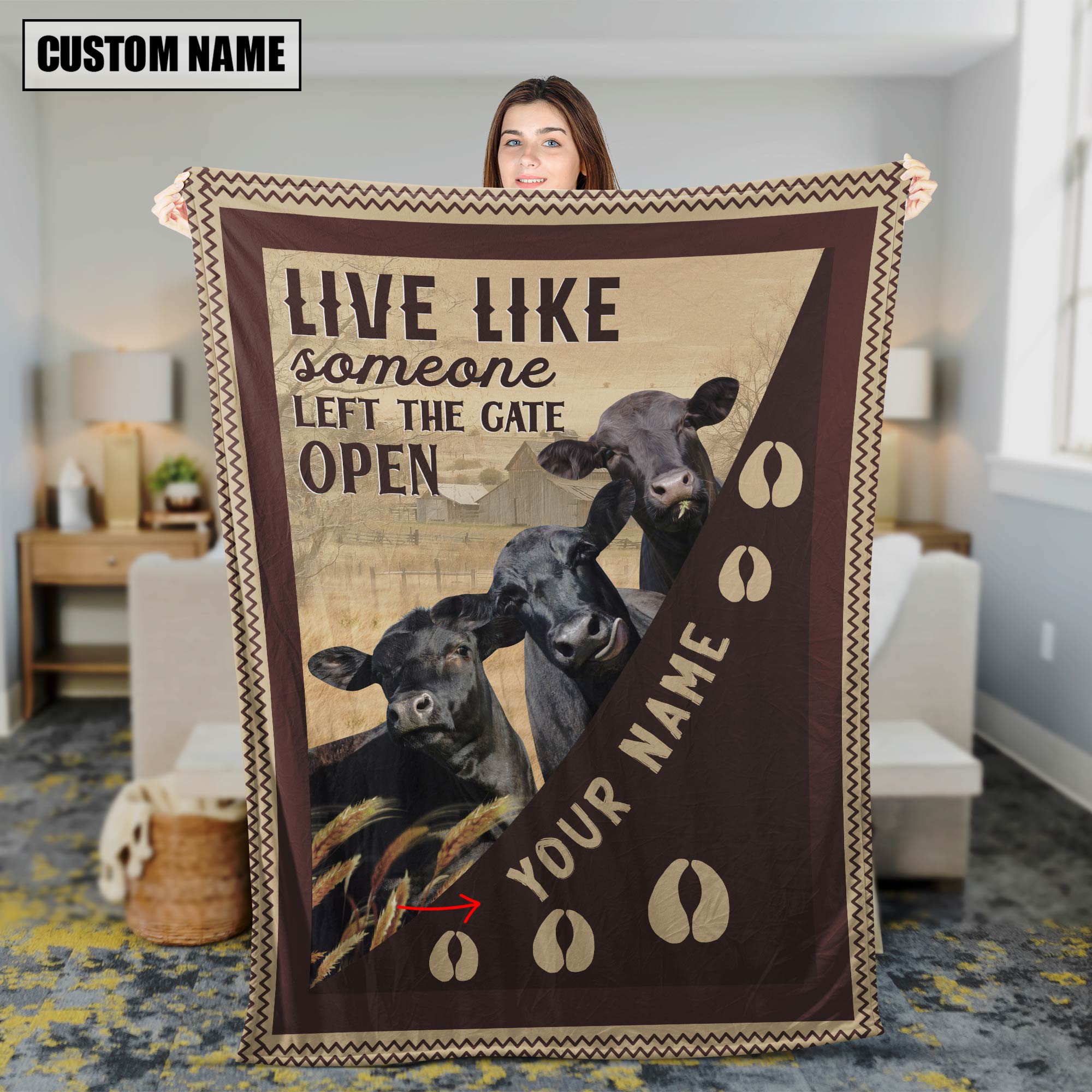 Personalized Black Angus Live Like Someone Left The Gate Open Blanket