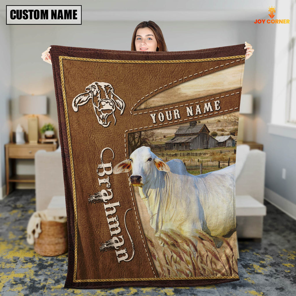 Personalized Name Brahman Farm Leather Brown Blanket
