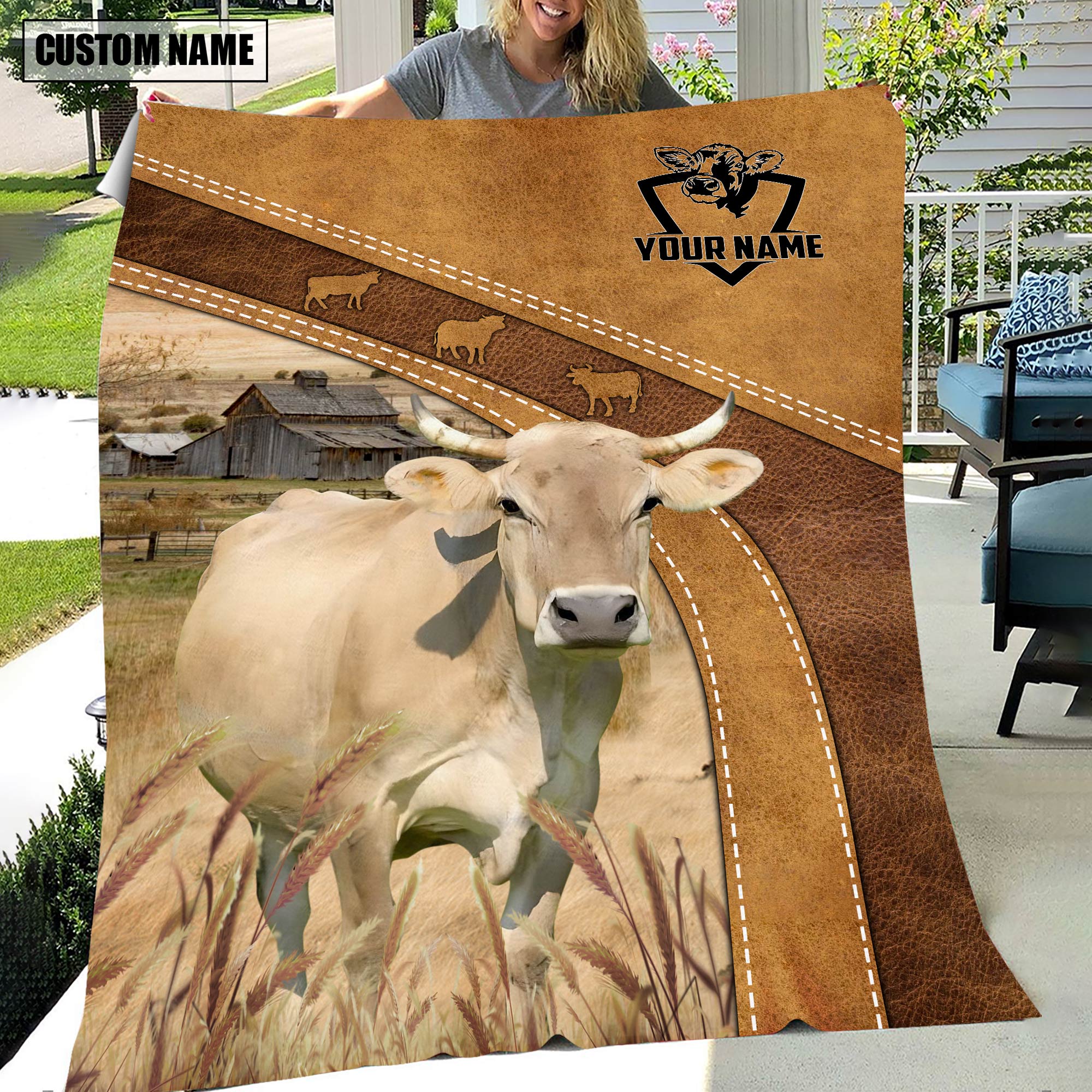 Personalized Name Braunvieh Brownie Farm Background Blanket