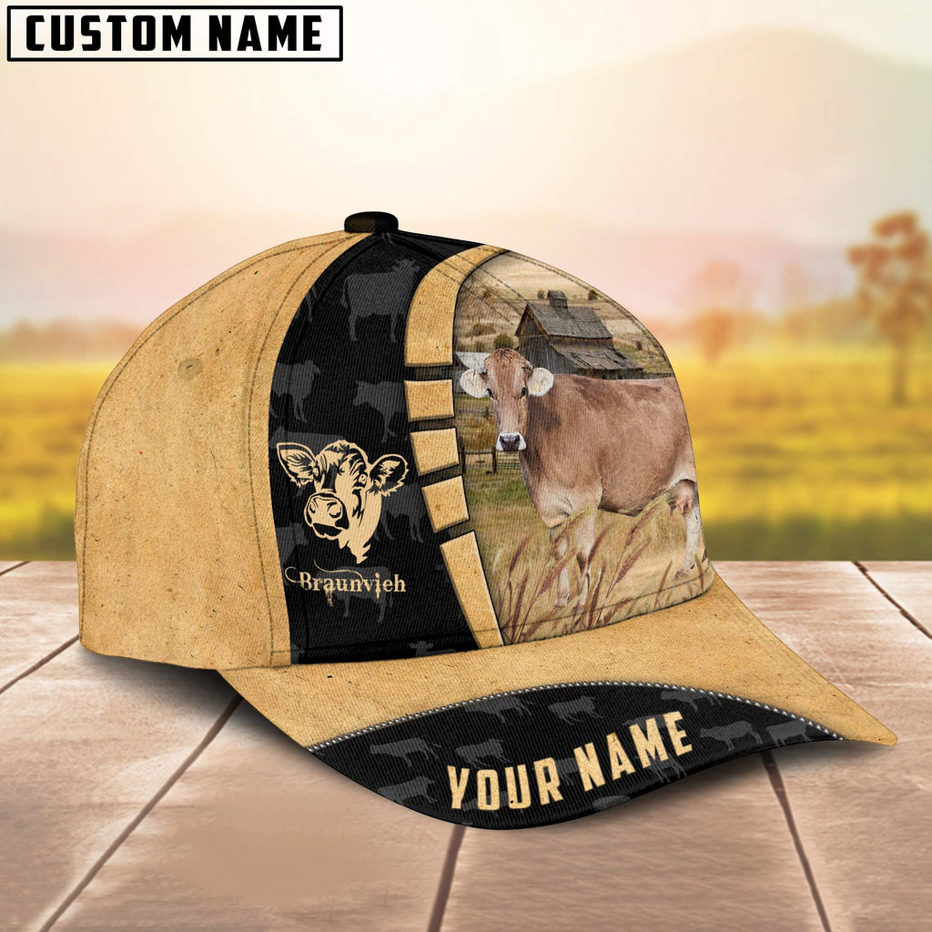 Custom Name Braunvieh Cattle Farmhouse Field Cap