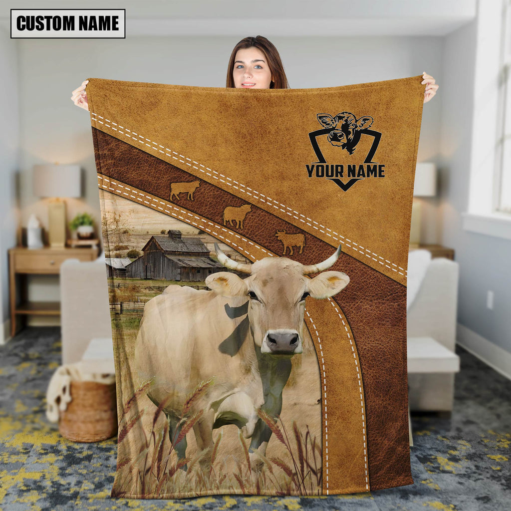 Personalized Name Braunvieh Brownie Farm Background Blanket