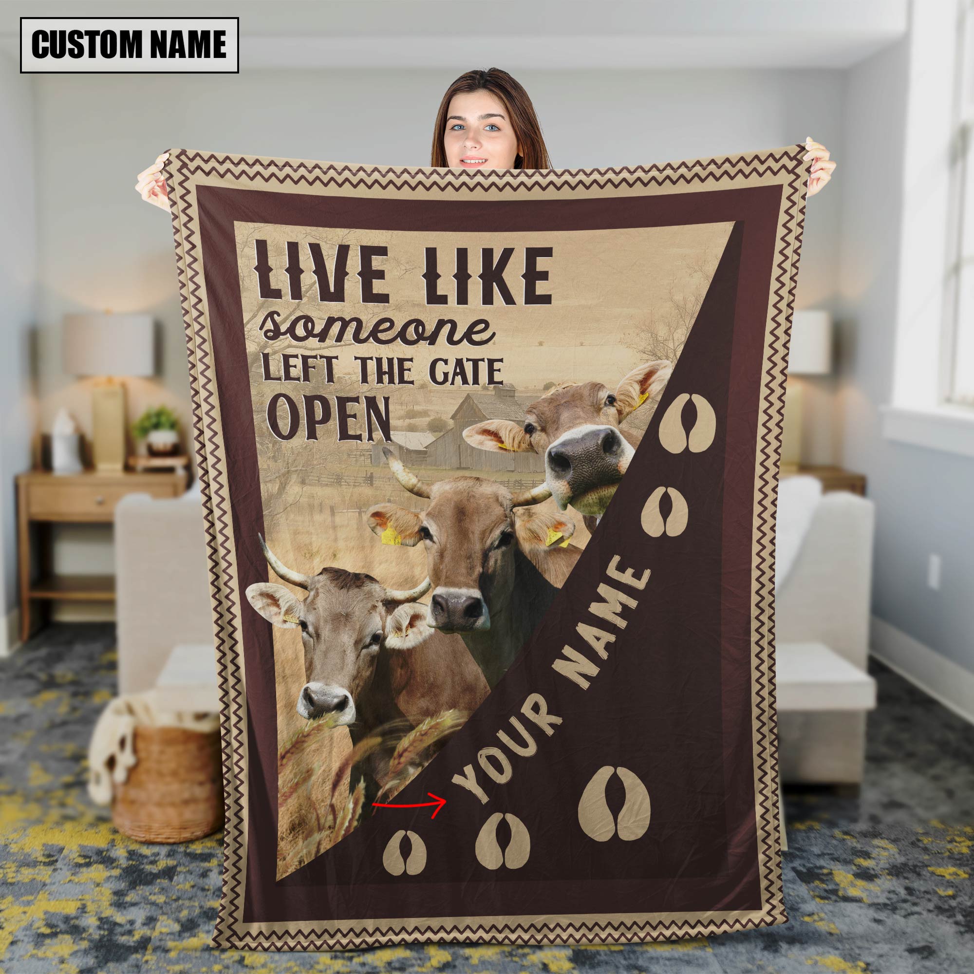 Personalized Brown Swiss Live Like Someone Left The Gate Open Blanket