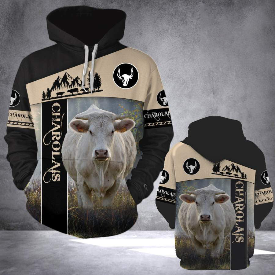 Charolais White Black Personalized 3D Hoodie