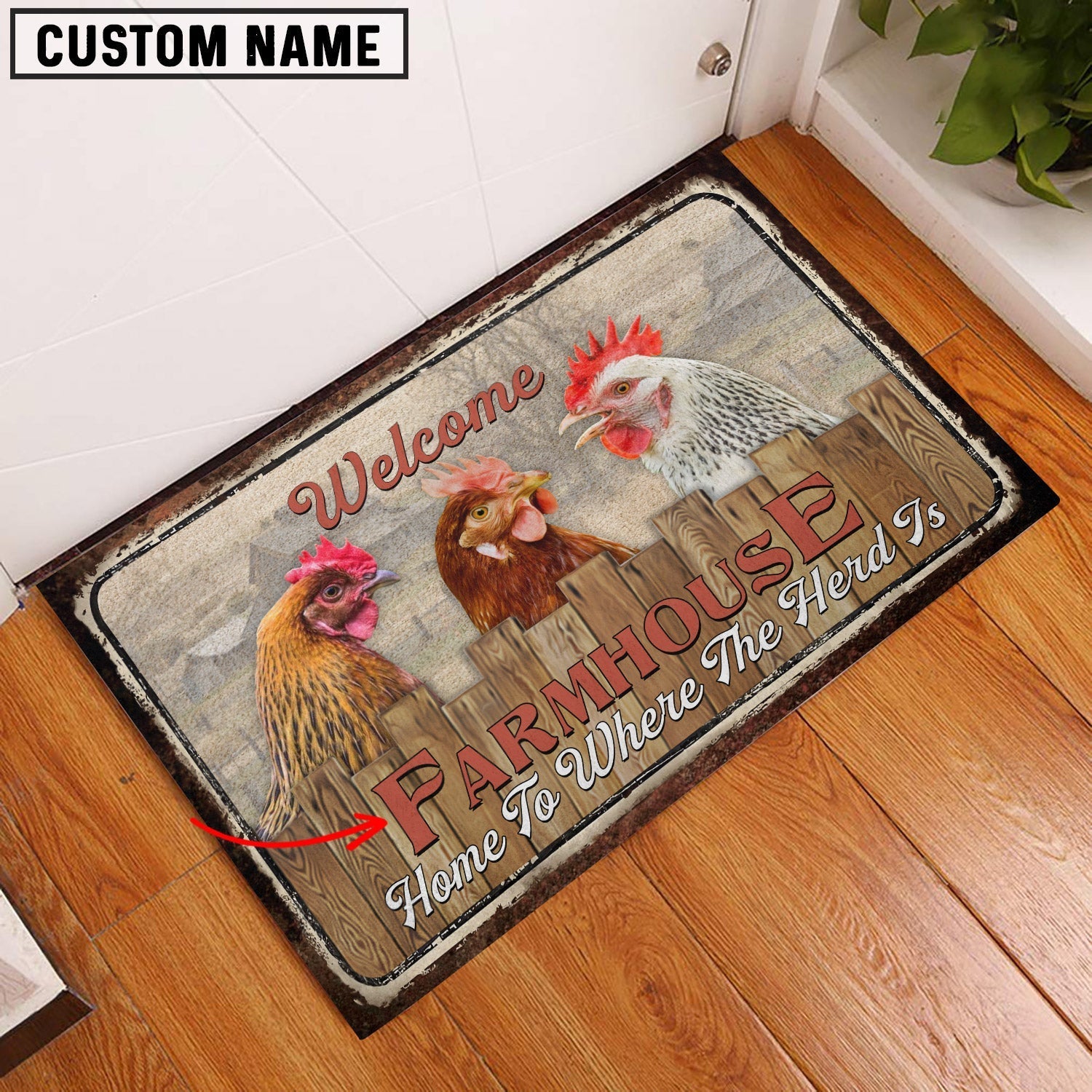 Chooks Custom Name- Home To Where The Herd Is FarmHouse Doormat