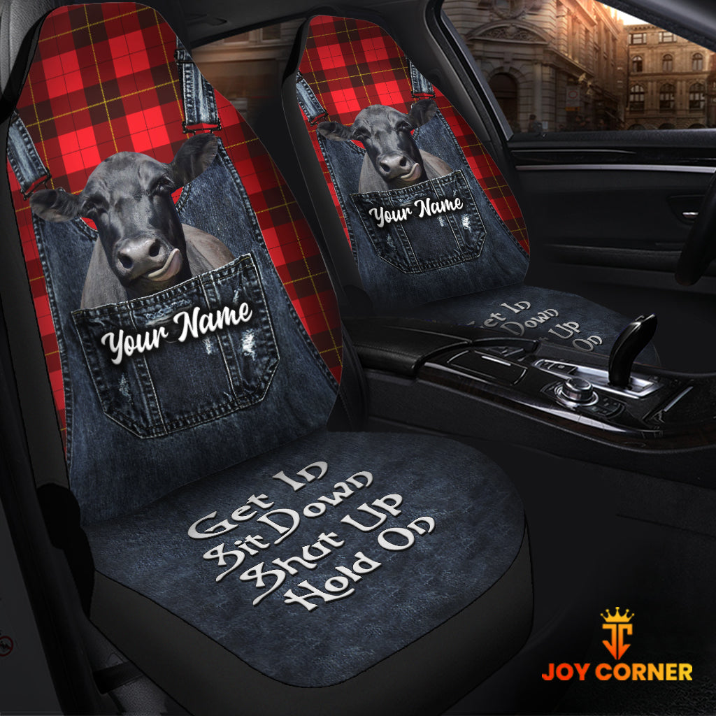Customized Name Black Angus Jean Overalls Pattern Car Seat Covers (2Pcs)