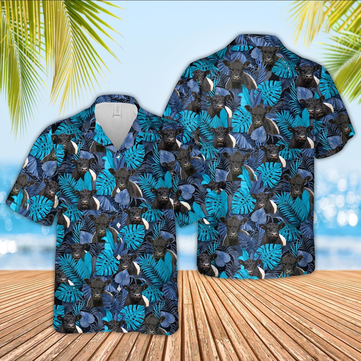 Belted Galloway Leaf Pattern Hawaiian Shirt