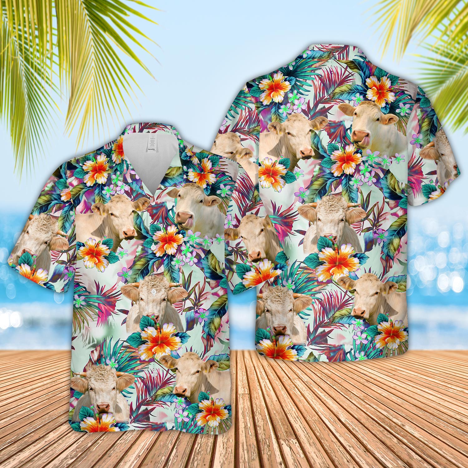 Charolais Colorful Leaf Pattern Hawaiian Shirt