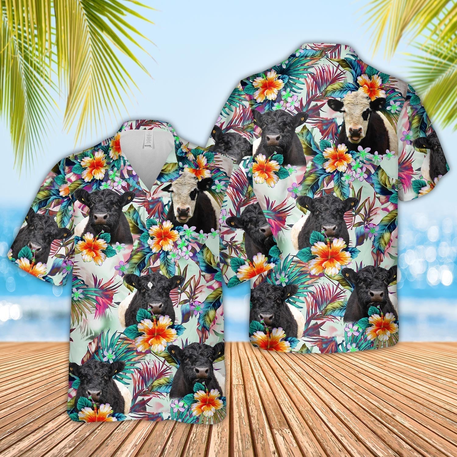 Belted Galloway Colorful Leaf Pattern Hawaiian Shirt