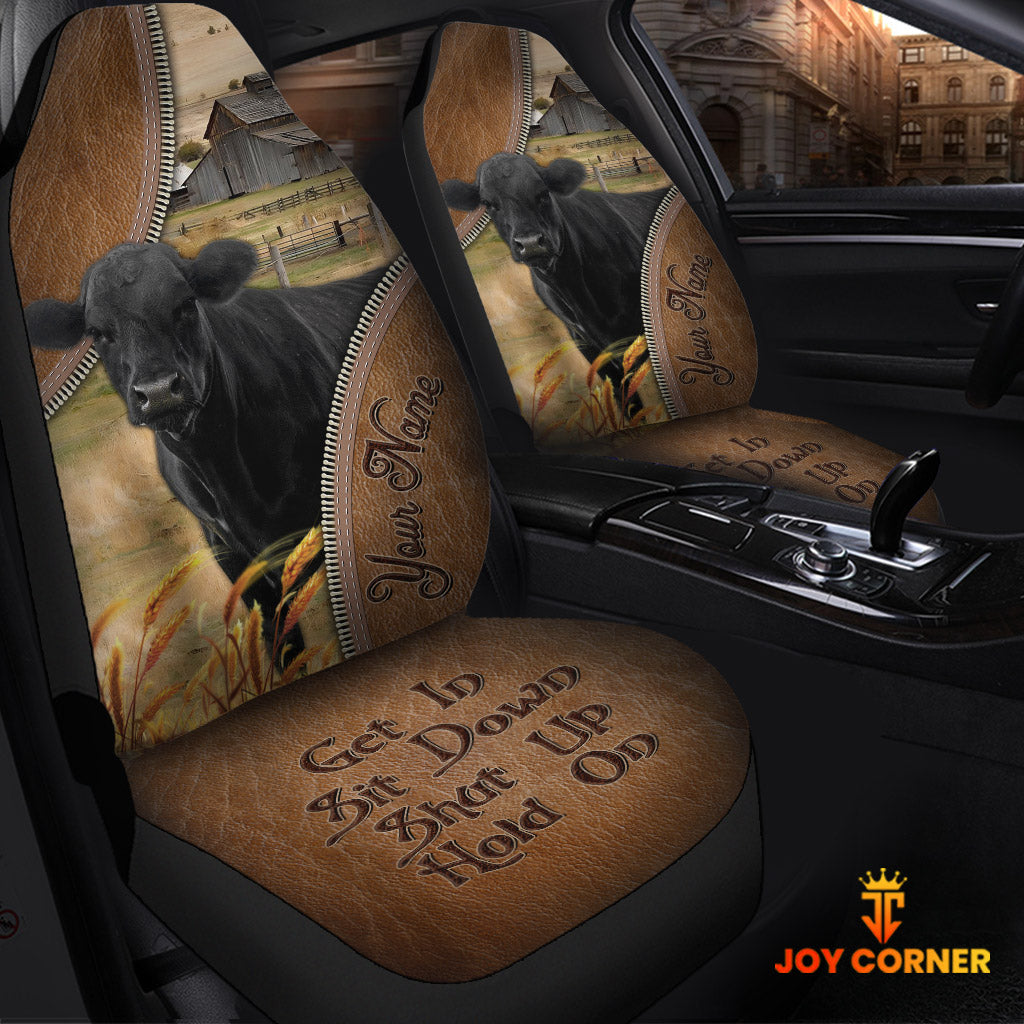 Black Angus Customized Name Leather Pattern Car Seat Covers (2Pcs)