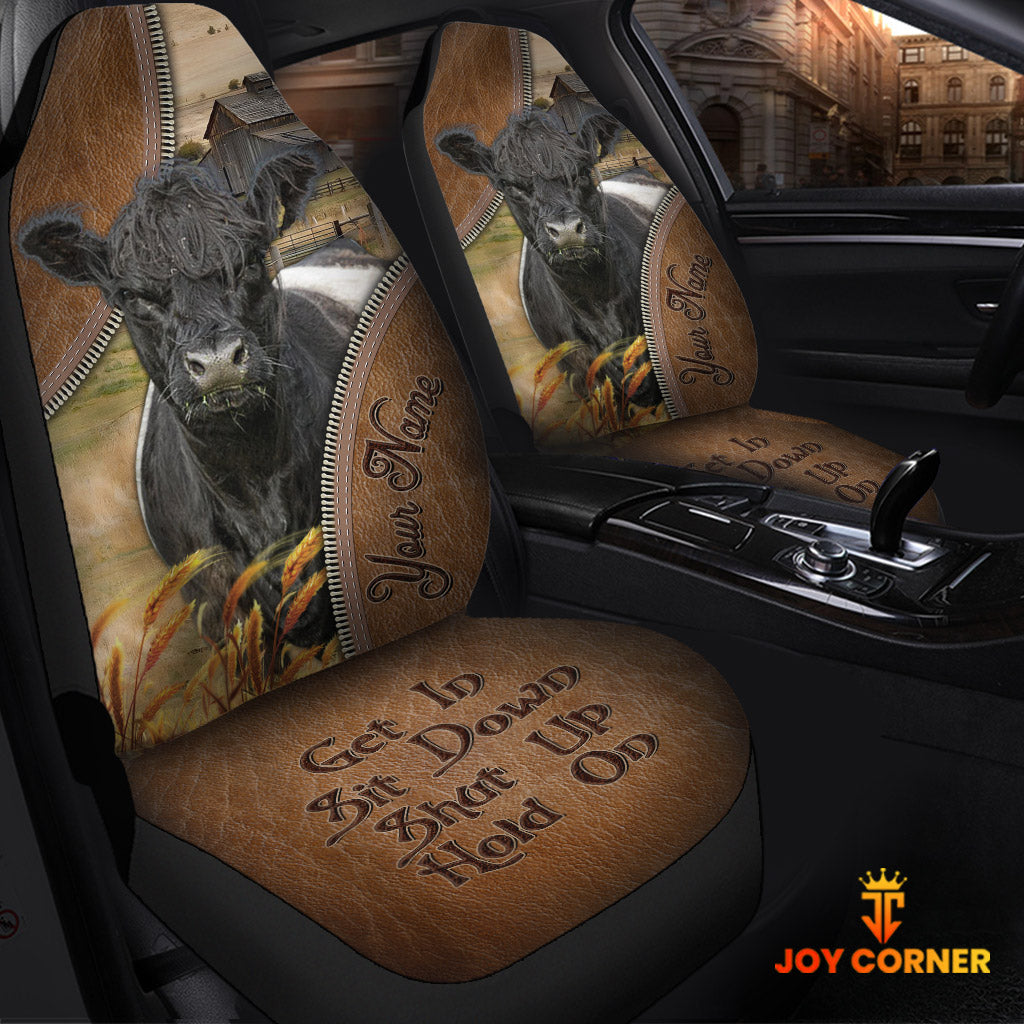 Belted Galloway Customized Name Leather Pattern Car Seat Covers (2Pcs)