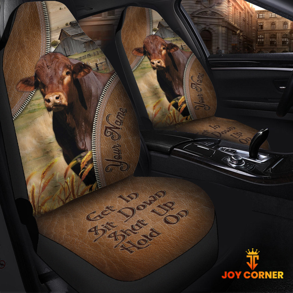 Beefmaster Customized Name Leather Pattern Car Seat Covers (2Pcs)