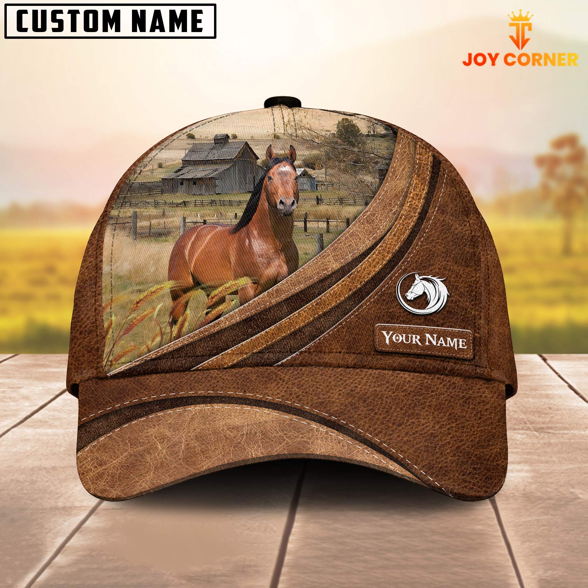 Custom Name Horse Leather Pattern Classic Cap