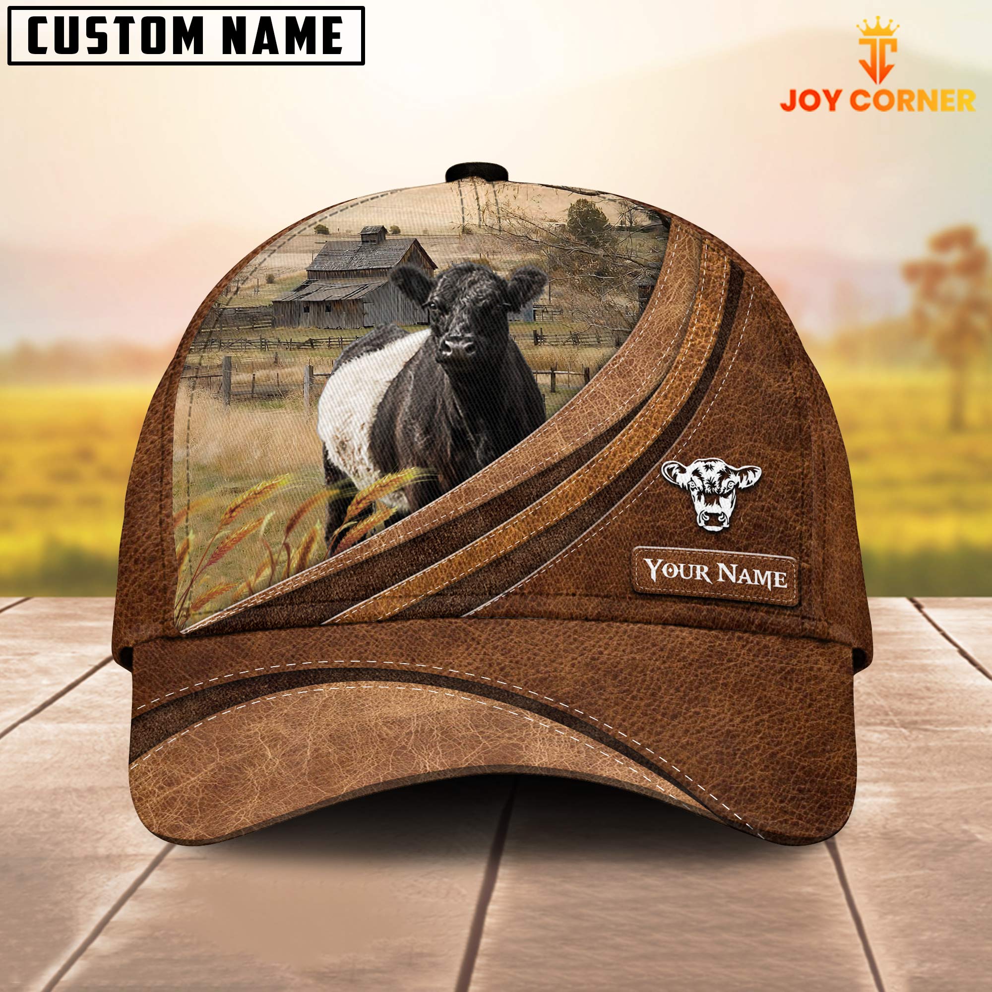 Custom Name Belted Galloway Leather Pattern Classic Cap