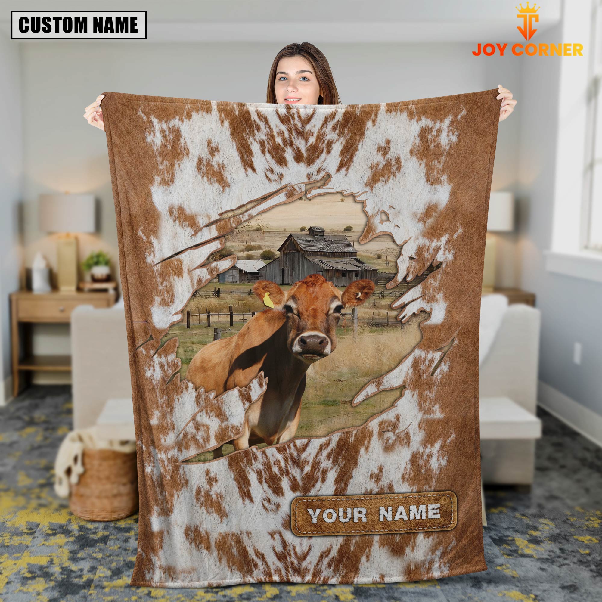 Custom Name Jersey Cow Hair Pattern Blanket