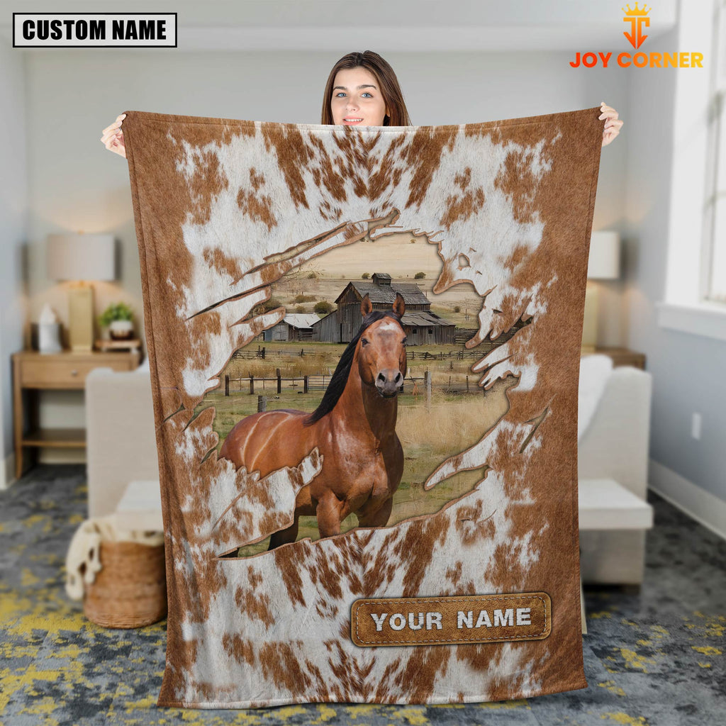 Custom Name Horse Cow Hair Pattern Blanket