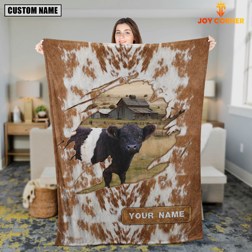 Custom Name Belted Galloway Cow Hair Pattern Blanket