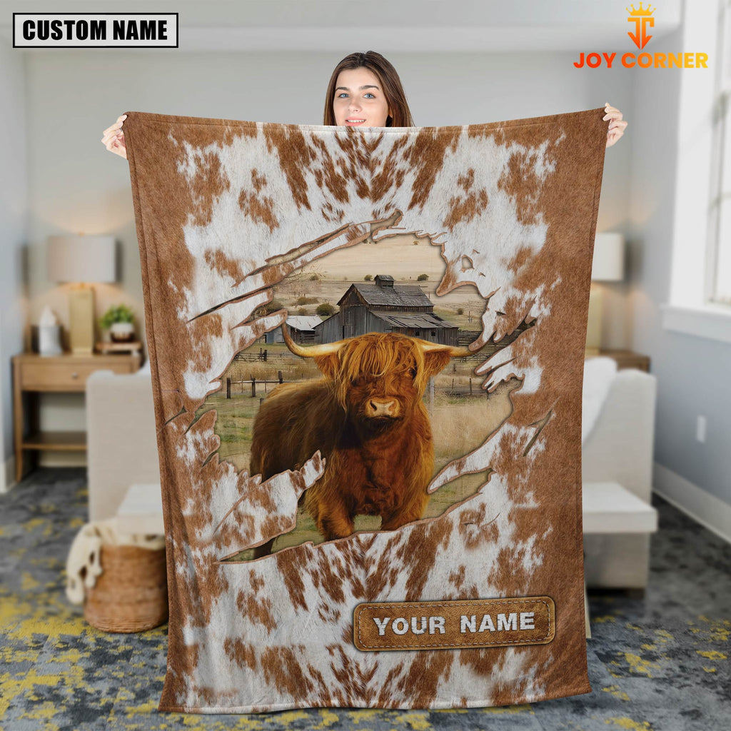 Custom Name Highland Cow Hair Pattern Blanket
