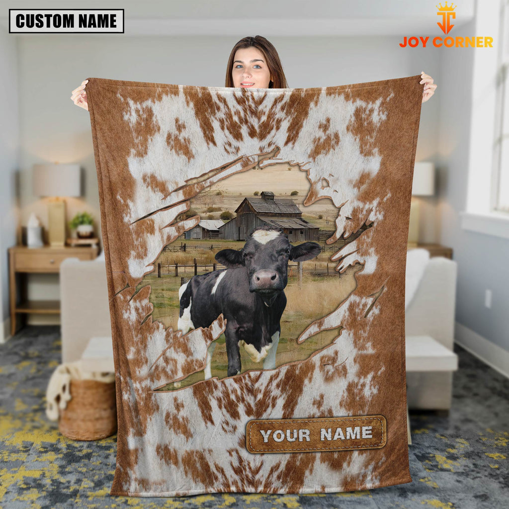 Custom Name Holstein Cow Hair Pattern Blanket