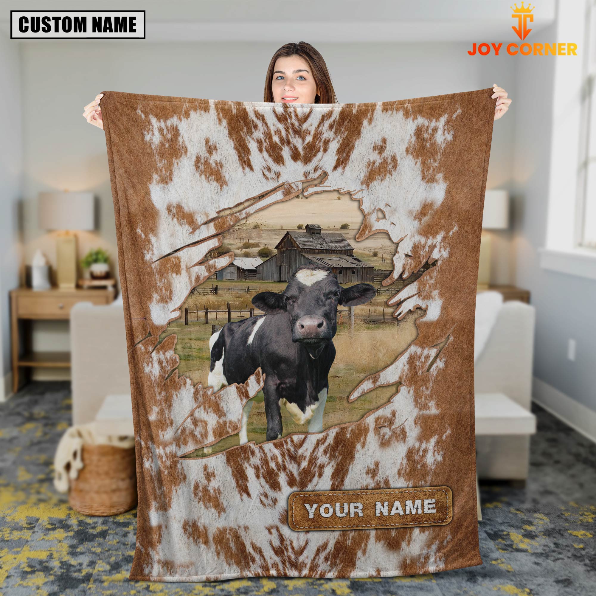 Custom Name Holstein Cow Hair Pattern Blanket