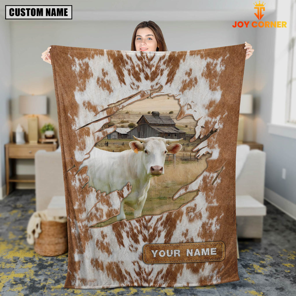 Custom Name Charolais Cow Hair Pattern Blanket