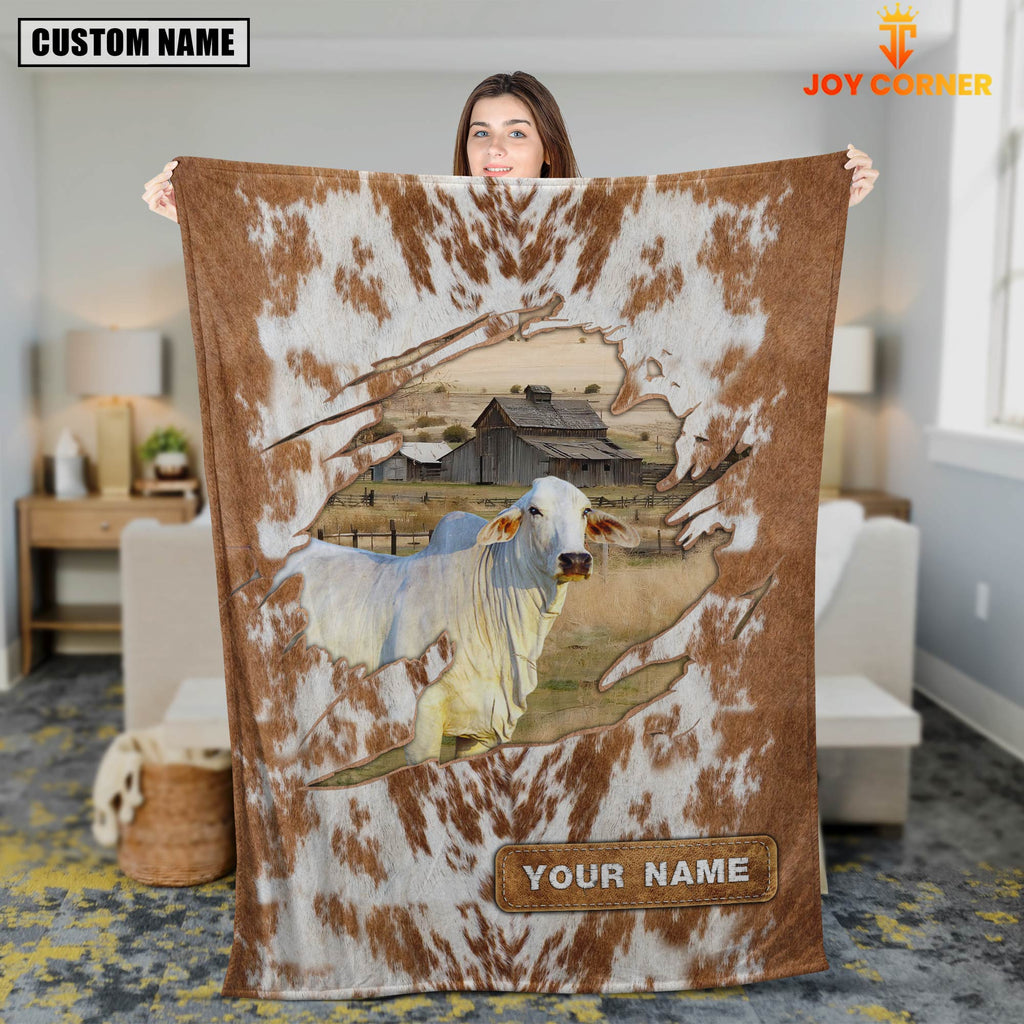 Custom Name Brahman Cow Hair Pattern Blanket