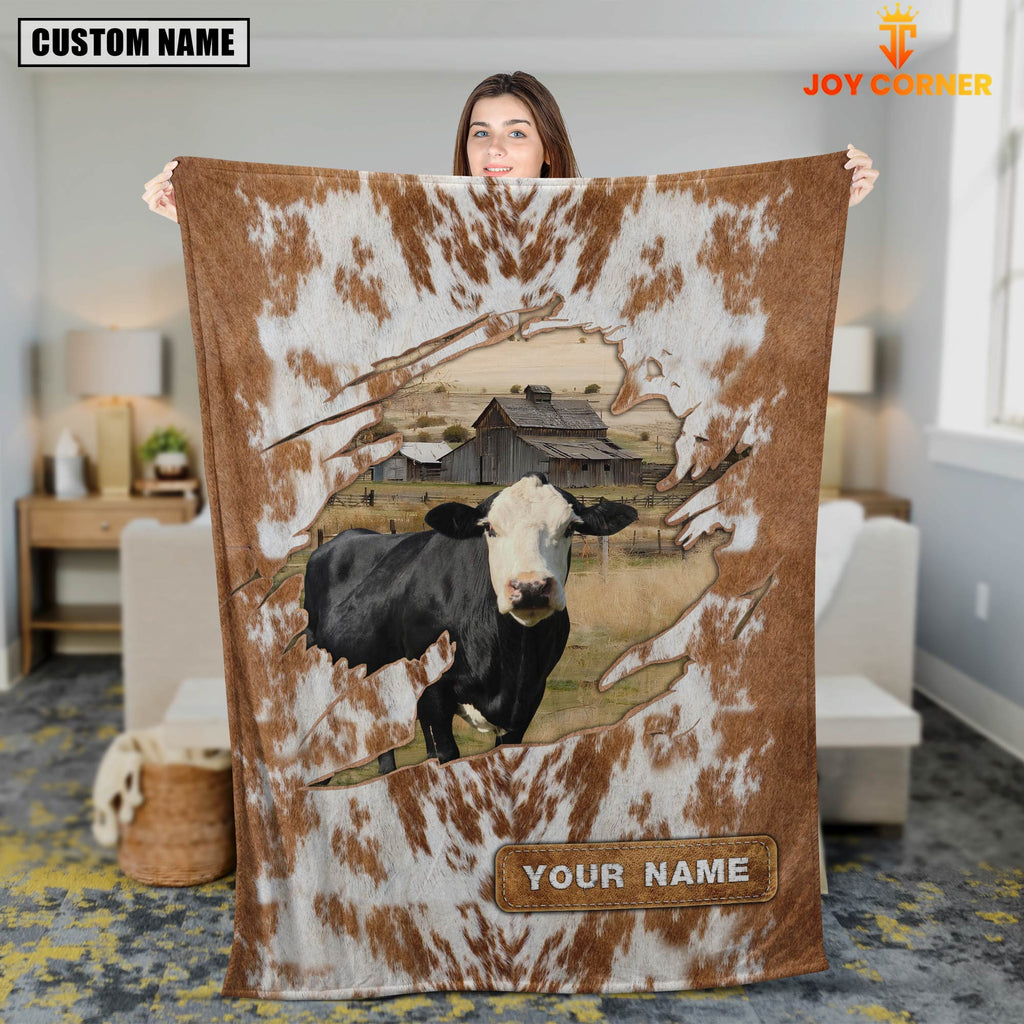 Custom Name Black Baldy Cow Hair Pattern Blanket