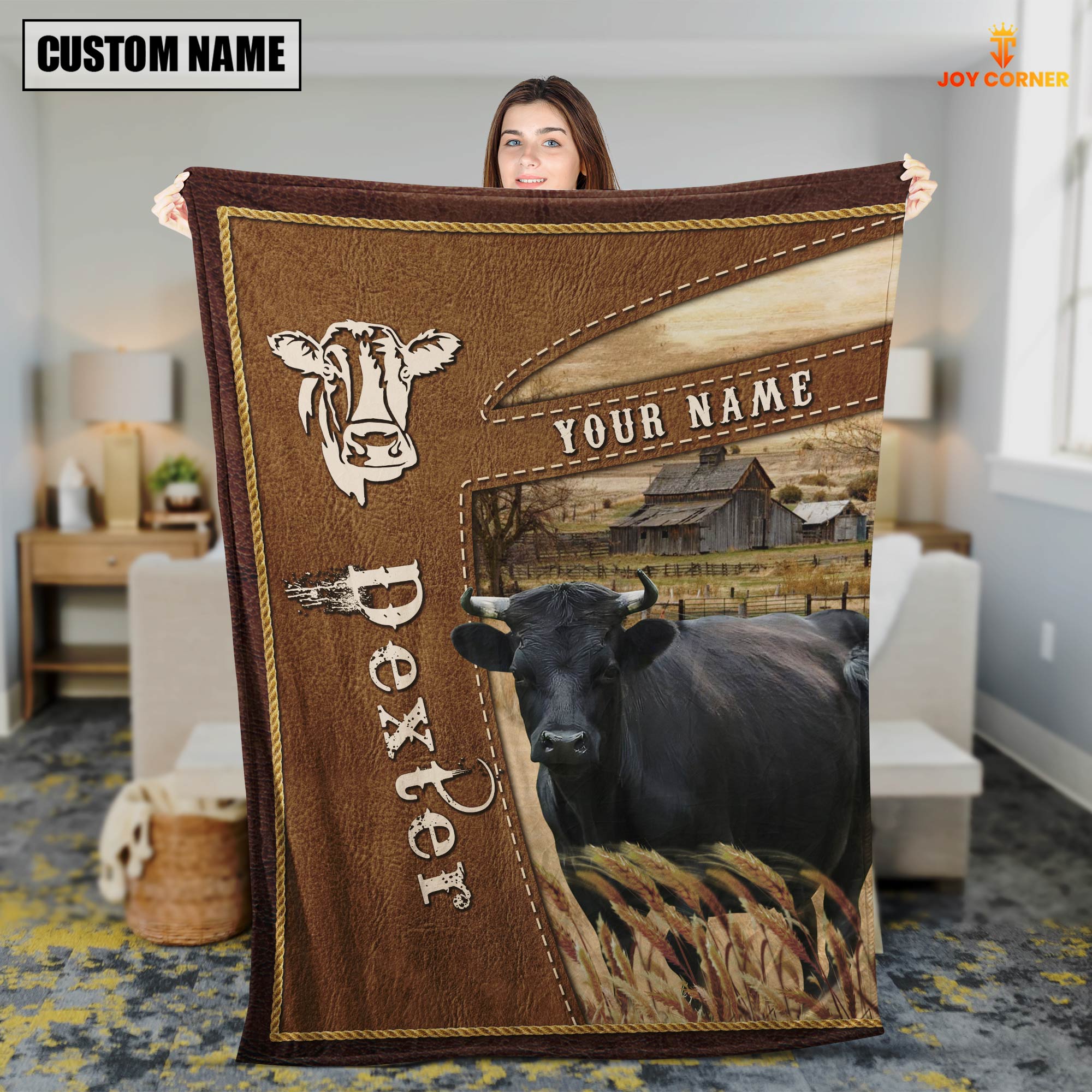 Personalized Name Dexter Farm Leather Brown Blanket