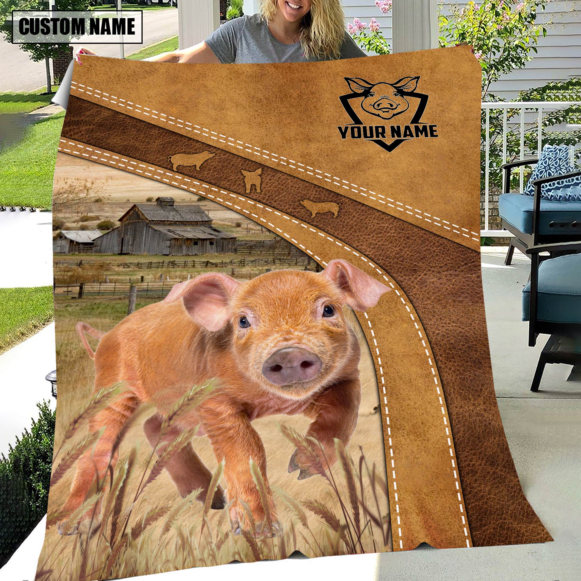 Personalized Name Duroc Pig Brownie Background Blanket