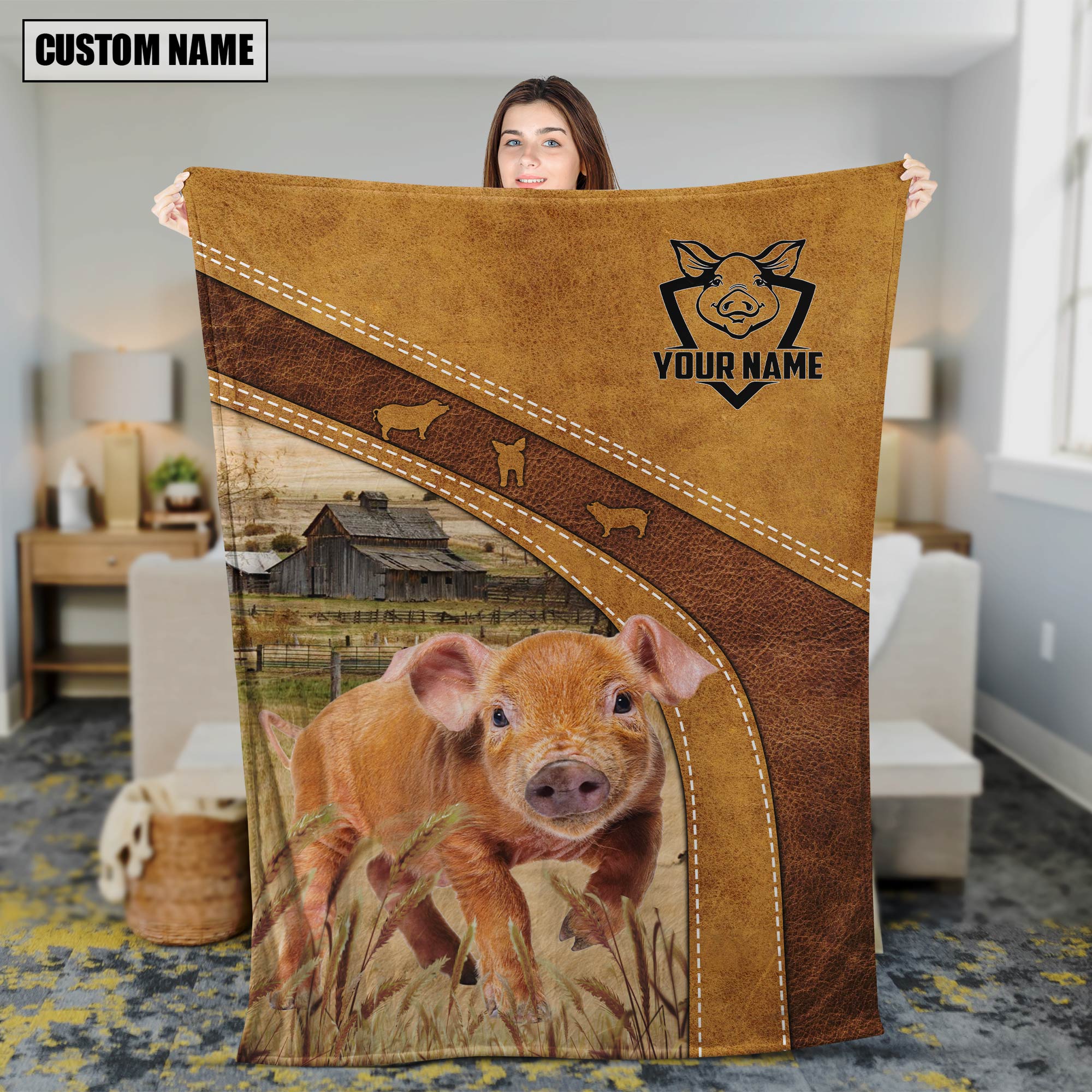 Personalized Name Duroc Pig Brownie Background Blanket