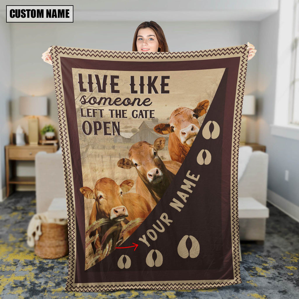 Personalized Fleckvieh Live Like Someone Left The Gate Open Blanket
