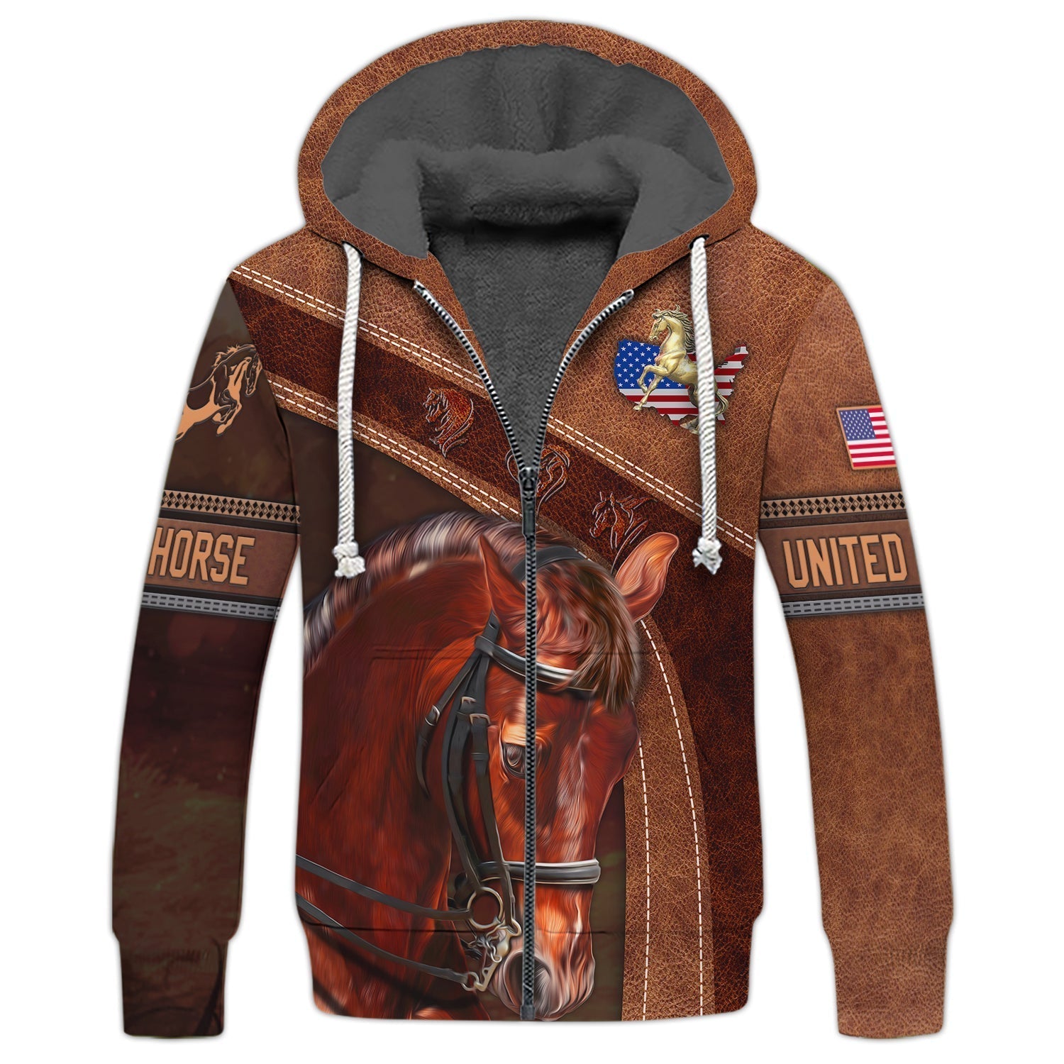 American Brown Horse 2 Leather Pattern Custom Name 3D Shirts