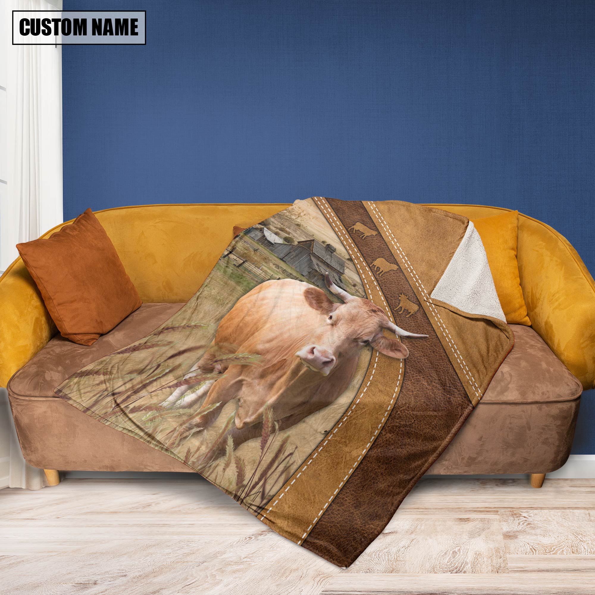 Personalized Name Gelbvieh Brownie Background Blanket