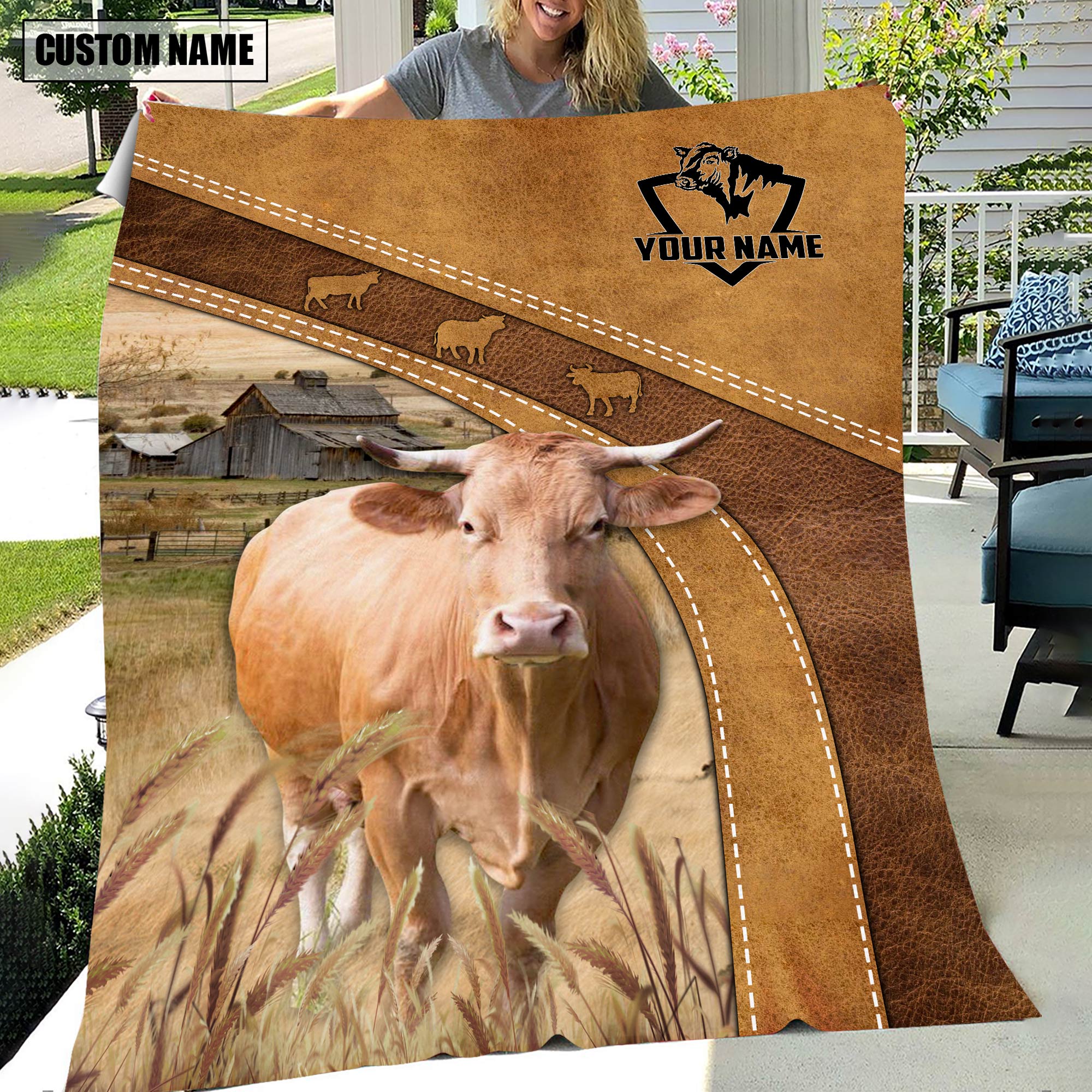 Personalized Name Gelbvieh Brownie Background Blanket