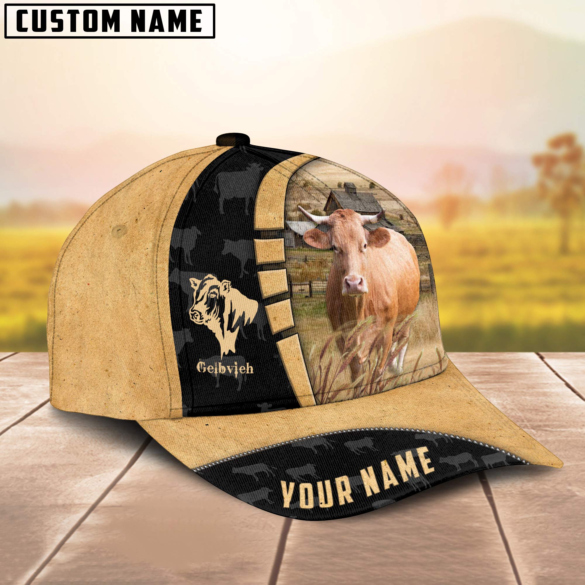 Custom Name Gelbvieh Cattle Farmhouse Field Cap