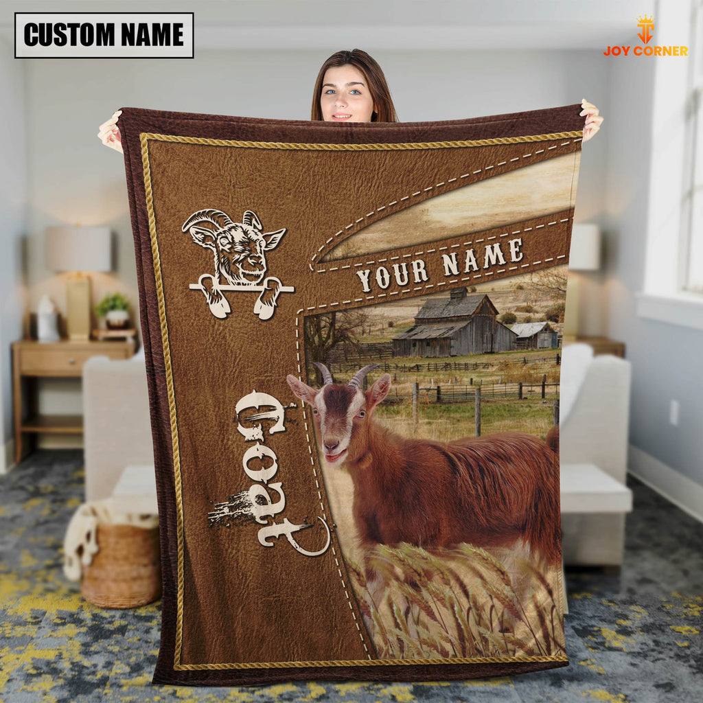 Personalized Name Goat Farm Leather Brown Blanket