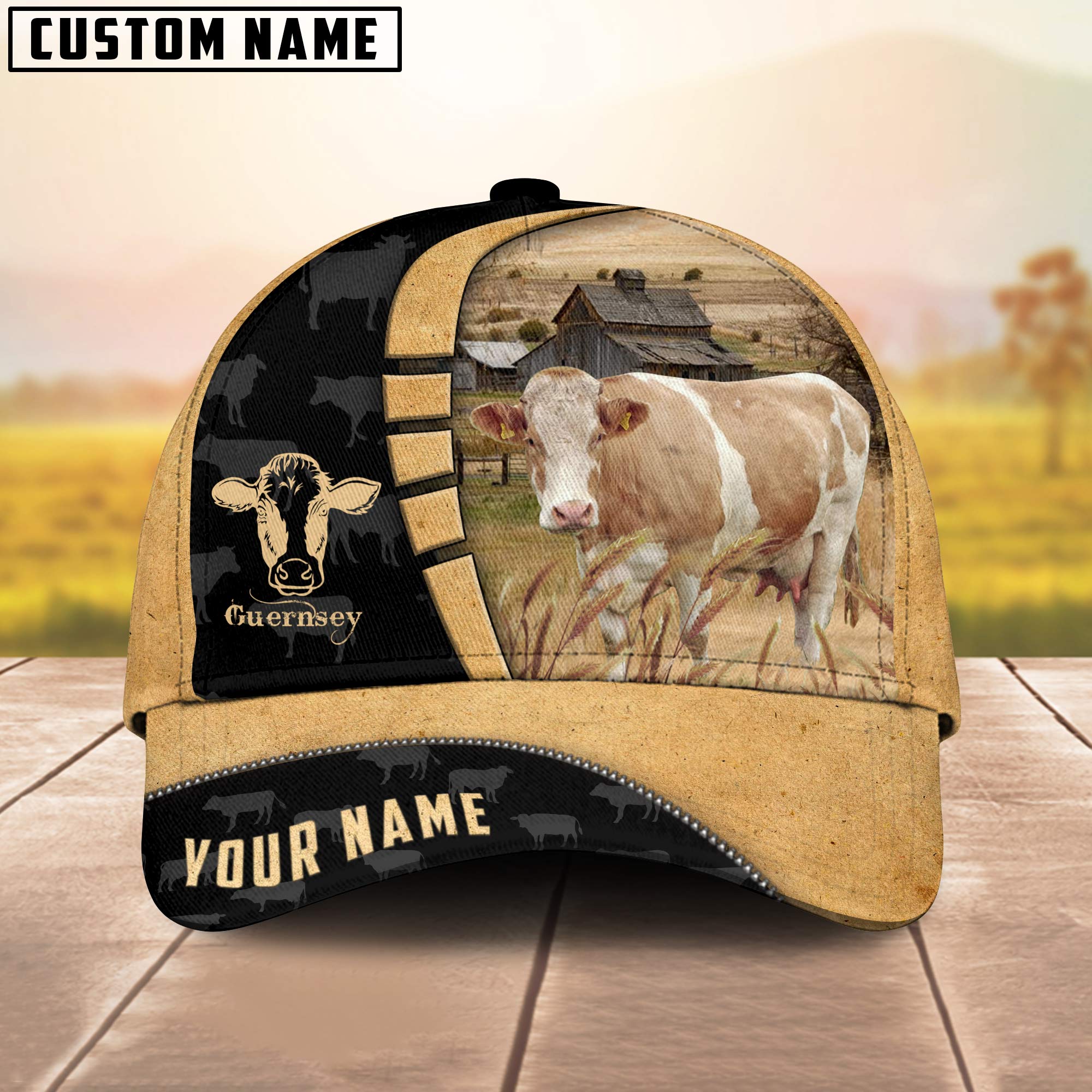 Custom Name Guernsey Cattle Farmhouse Field Cap