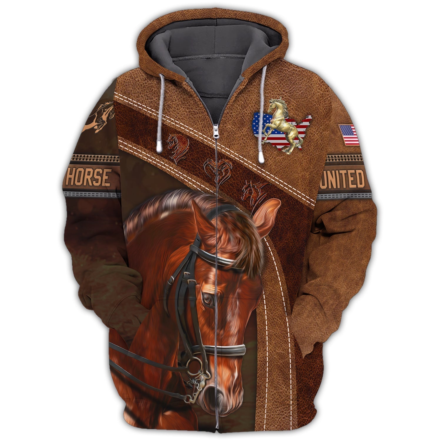 American Brown Horse 2 Leather Pattern Custom Name 3D Shirts
