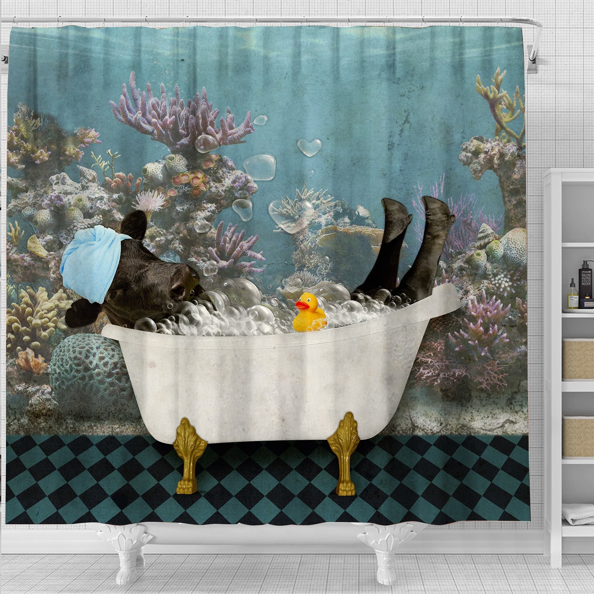 Dexter Taking Shower Under The Sea 3D Shower Curtain