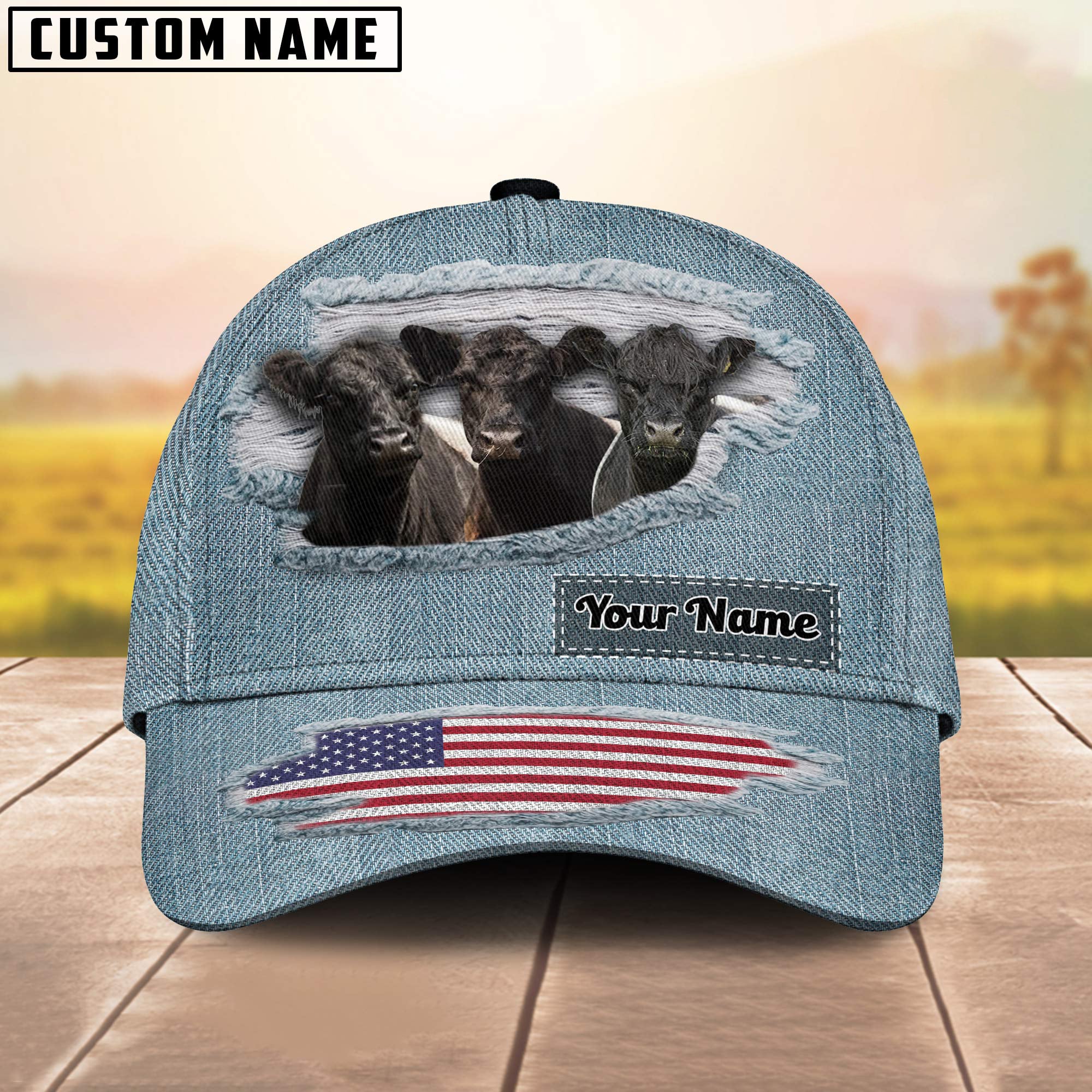 Belted Galloway Jeans Pattern Customized Name Cap