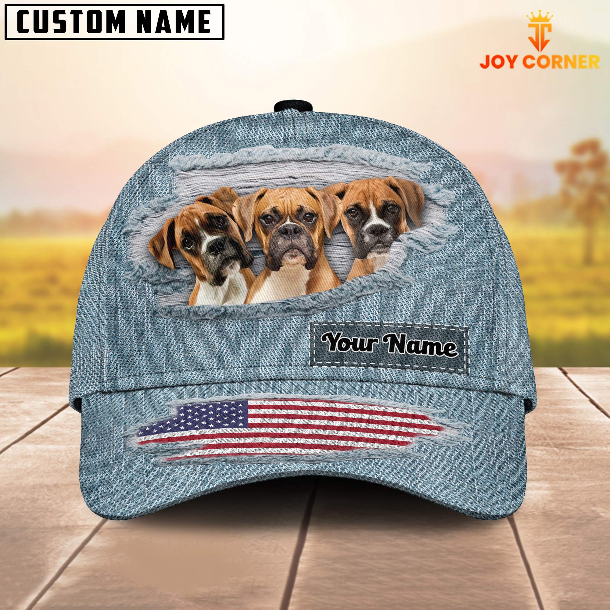 Boxer Dogs Jeans Pattern Customized Name Cap