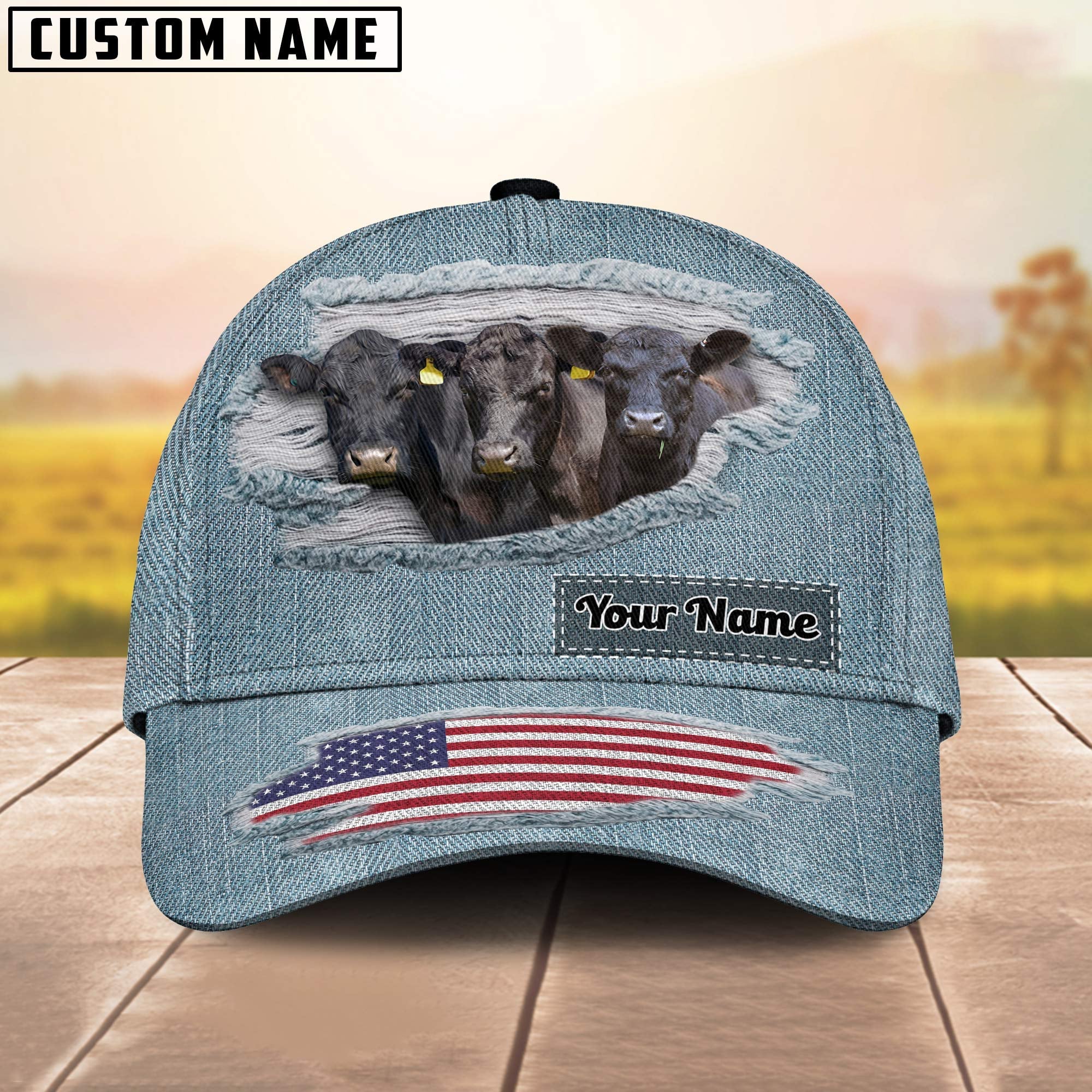 Black Angus Jeans Pattern Customized Name Cap