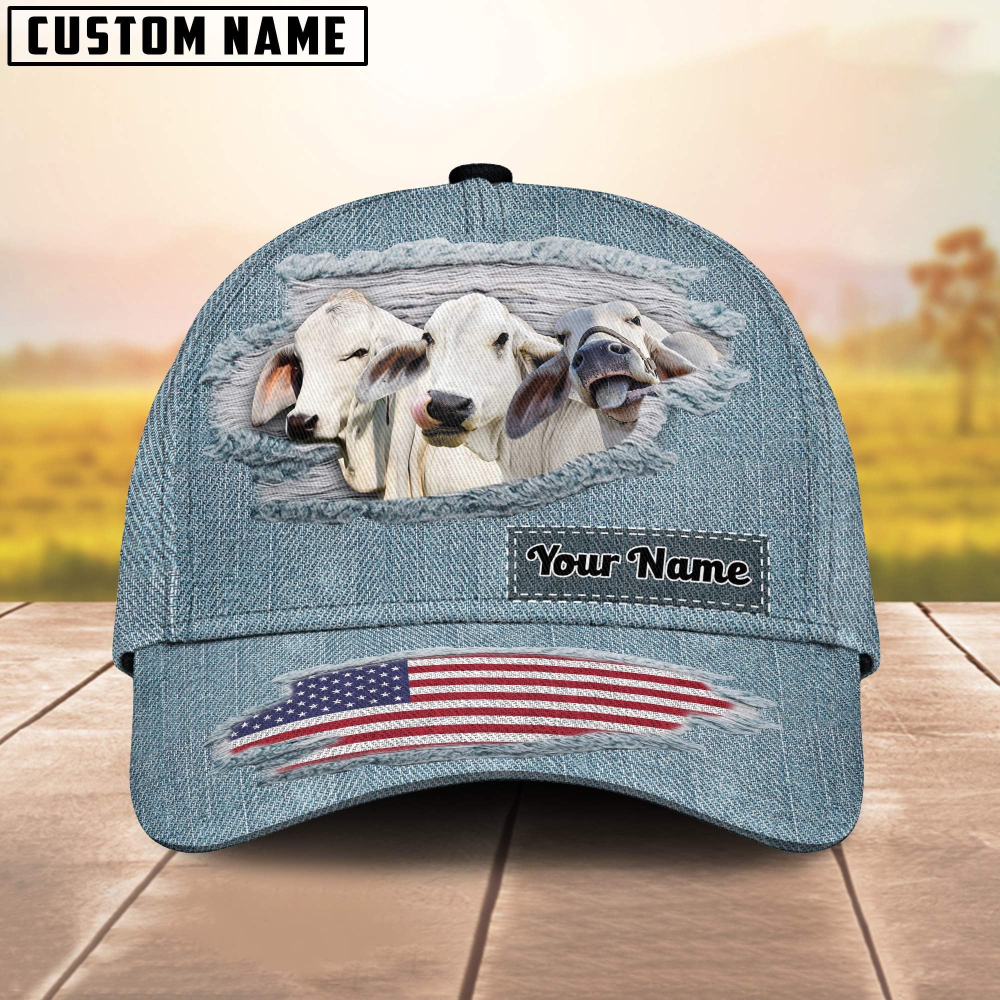 Brahman Cattle Jeans Pattern Customized Name Cap