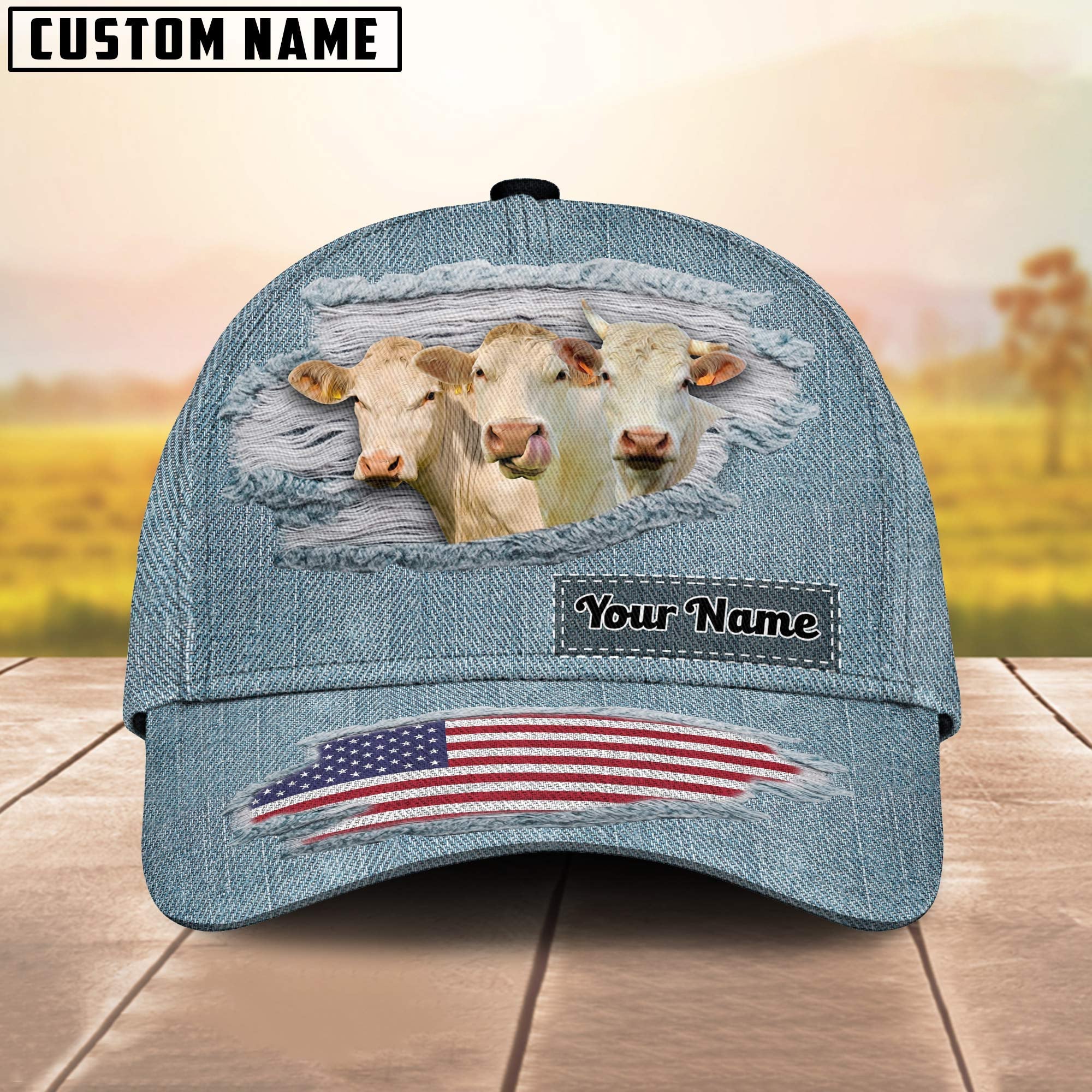 Charolais Jeans Pattern Customized Name Cap