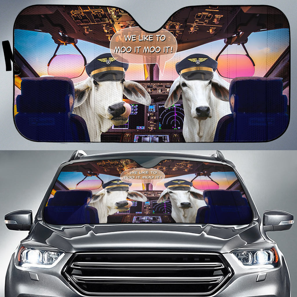 Brahman Cattle Pilot I Like To Moo It Moo It All Over Printed 3D Sun Shade