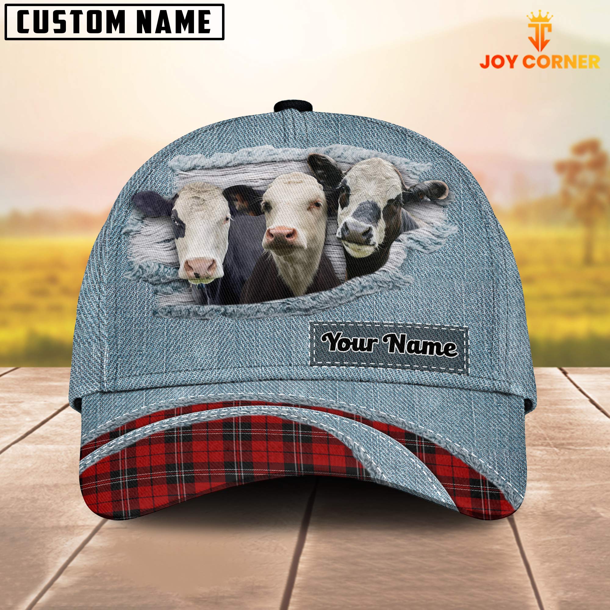 Black Baldy Red Caro And Jeans Pattern Customized Name Cap
