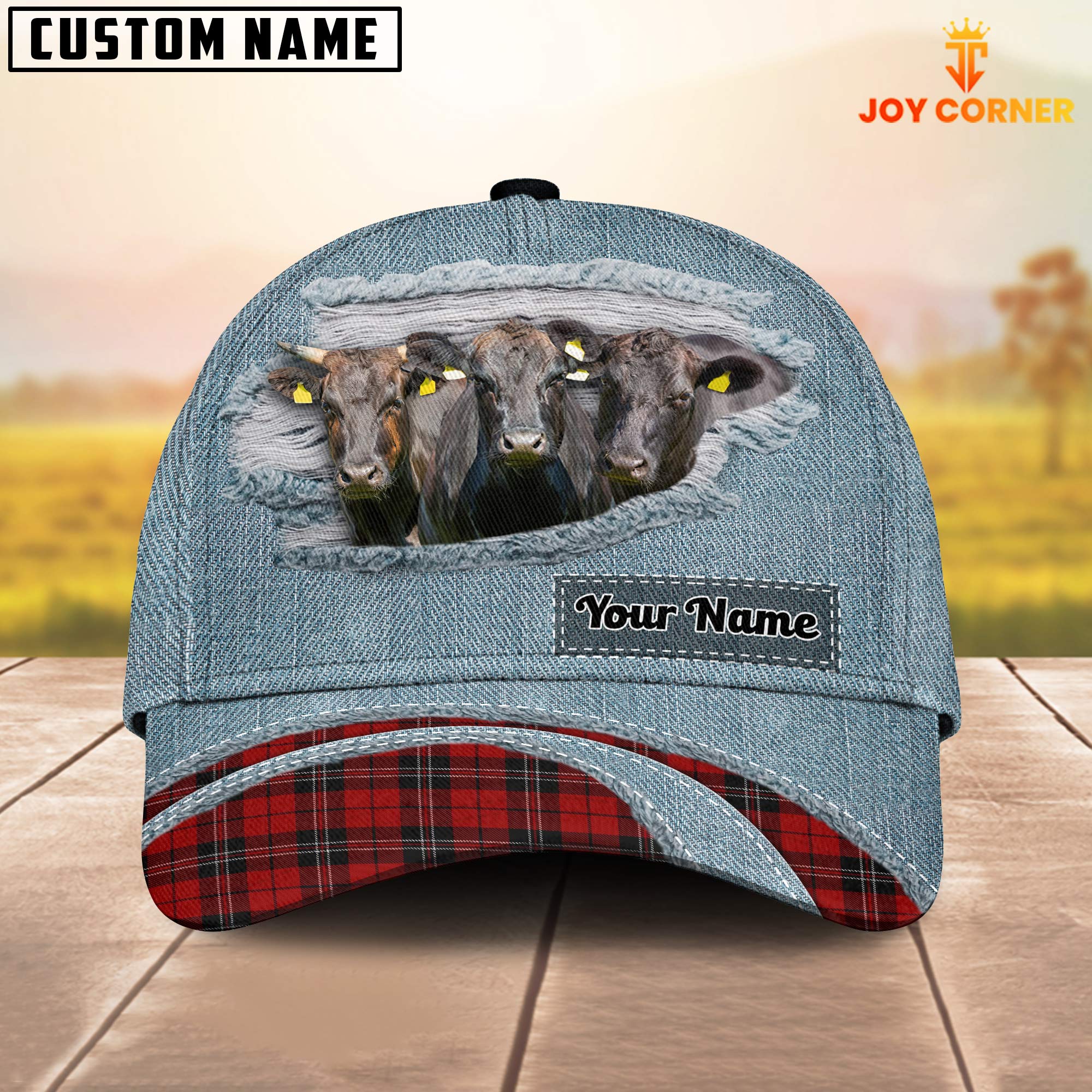 Wagyu Red Caro And Jeans Pattern Customized Name Cap
