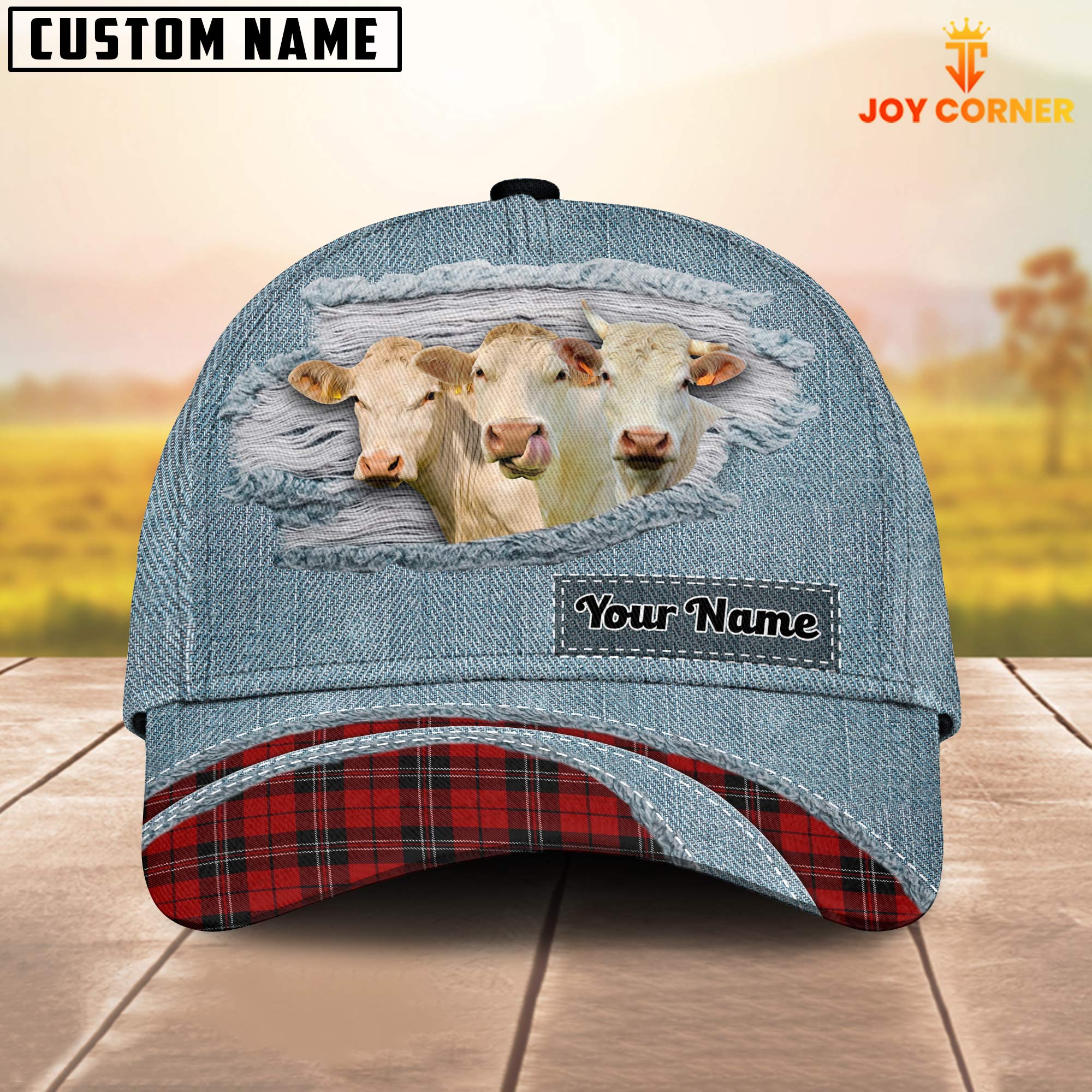 Charolais Red Caro And Jeans Pattern Customized Name Cap