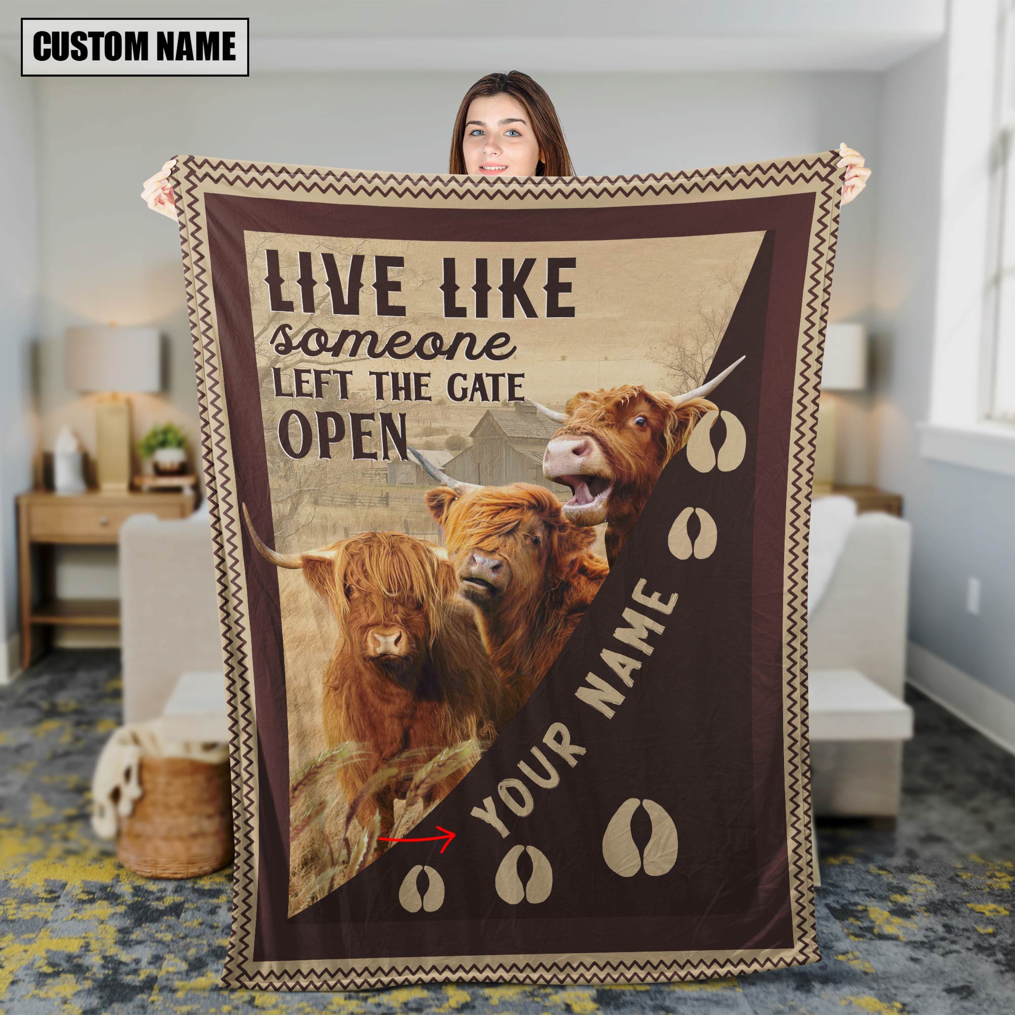 Personalized Highland Live Like Someone Left The Gate Open Blanket