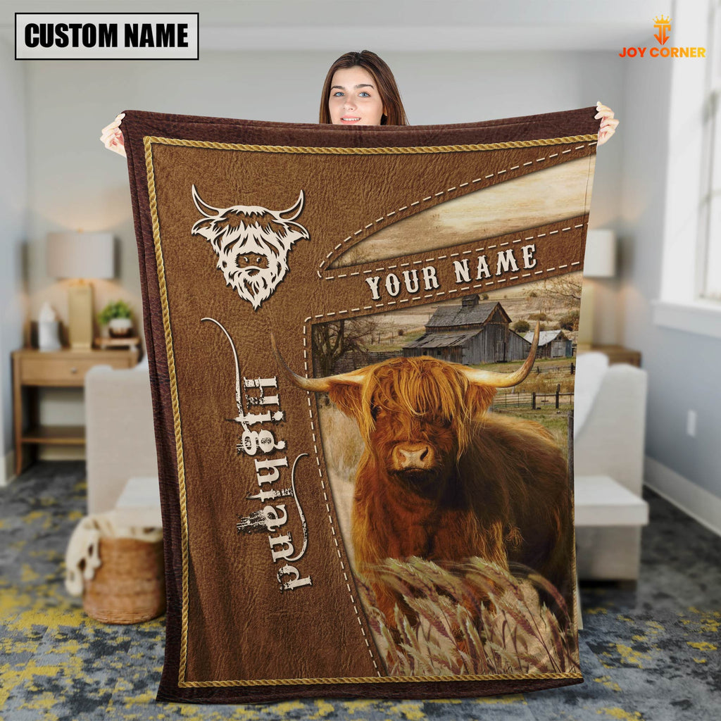 Personalized Name Highland Farm Leather Brown Blanket